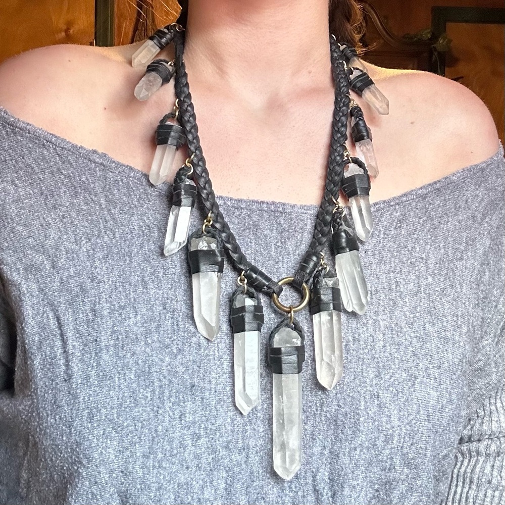 Leather and Clear Quartz Oakley Necklace by Bells and Thistles